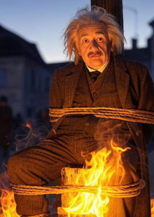 Einstein being burnt at the stake