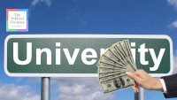 money and a university sign